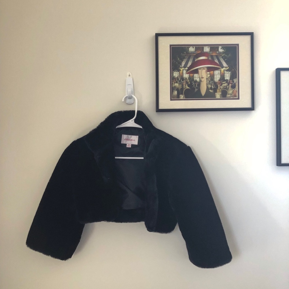 Black Cropped Faux Fur Coat
